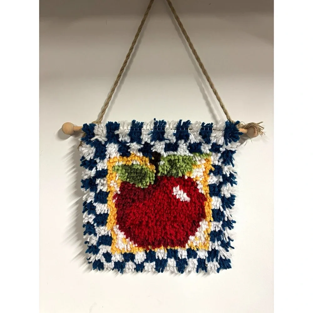 Vintage 1995 Apple Latch Hook Wall Hanging Tender Loving Care Classroom Decor